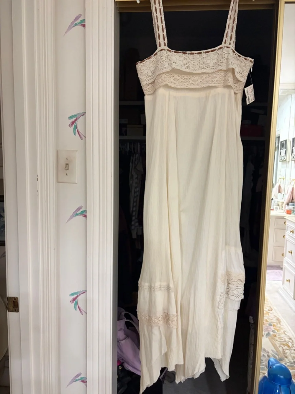 Cream Crochet Trim Maxi Dress BOHO - Picture 1 of 1